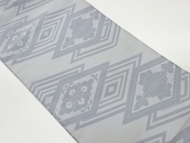 菱に華文・菊模様織出し名古屋帯